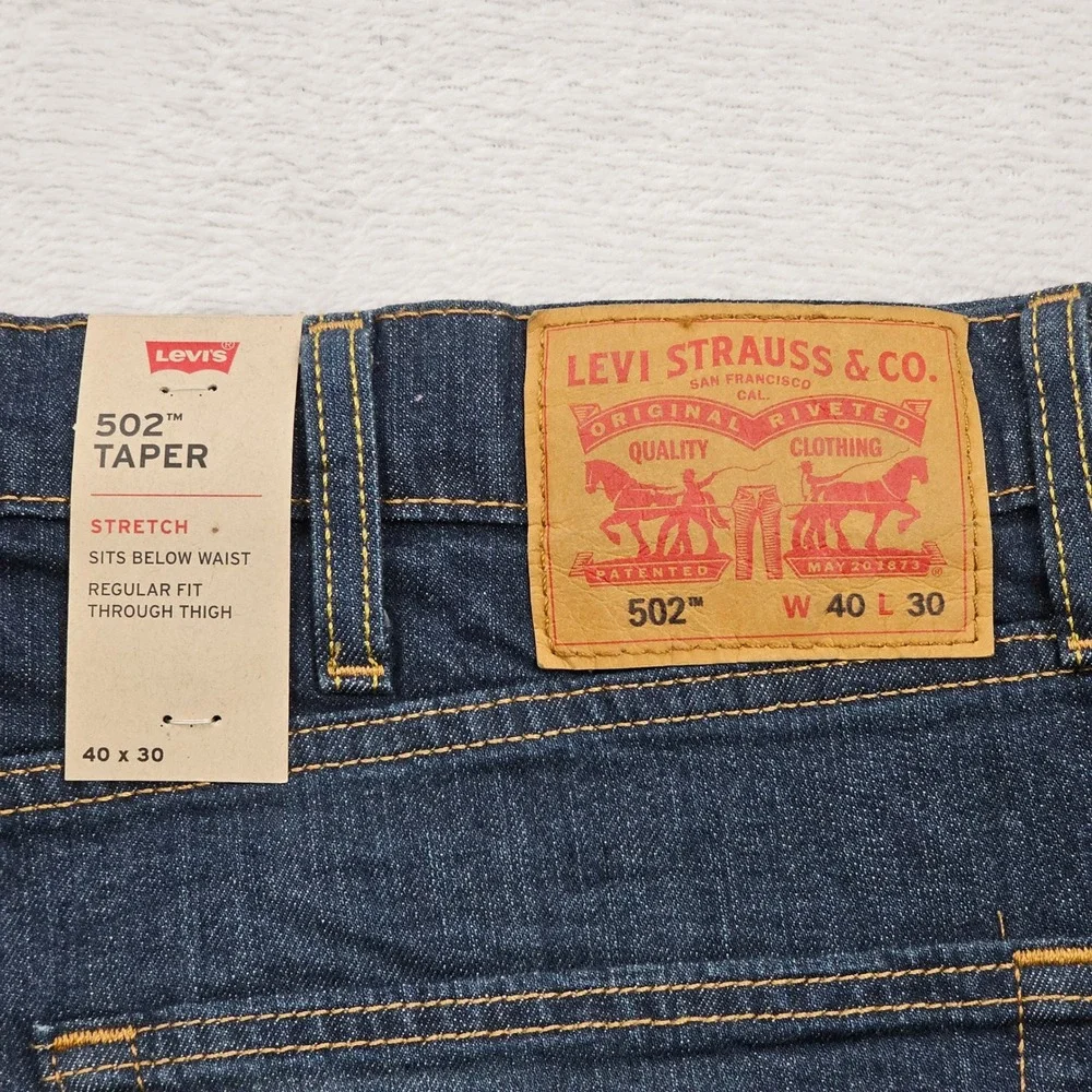 NEW Levi's 502 Taper Jeans Mens 40x29 Dark Blue Stretch Regular Fit Denim Casual
